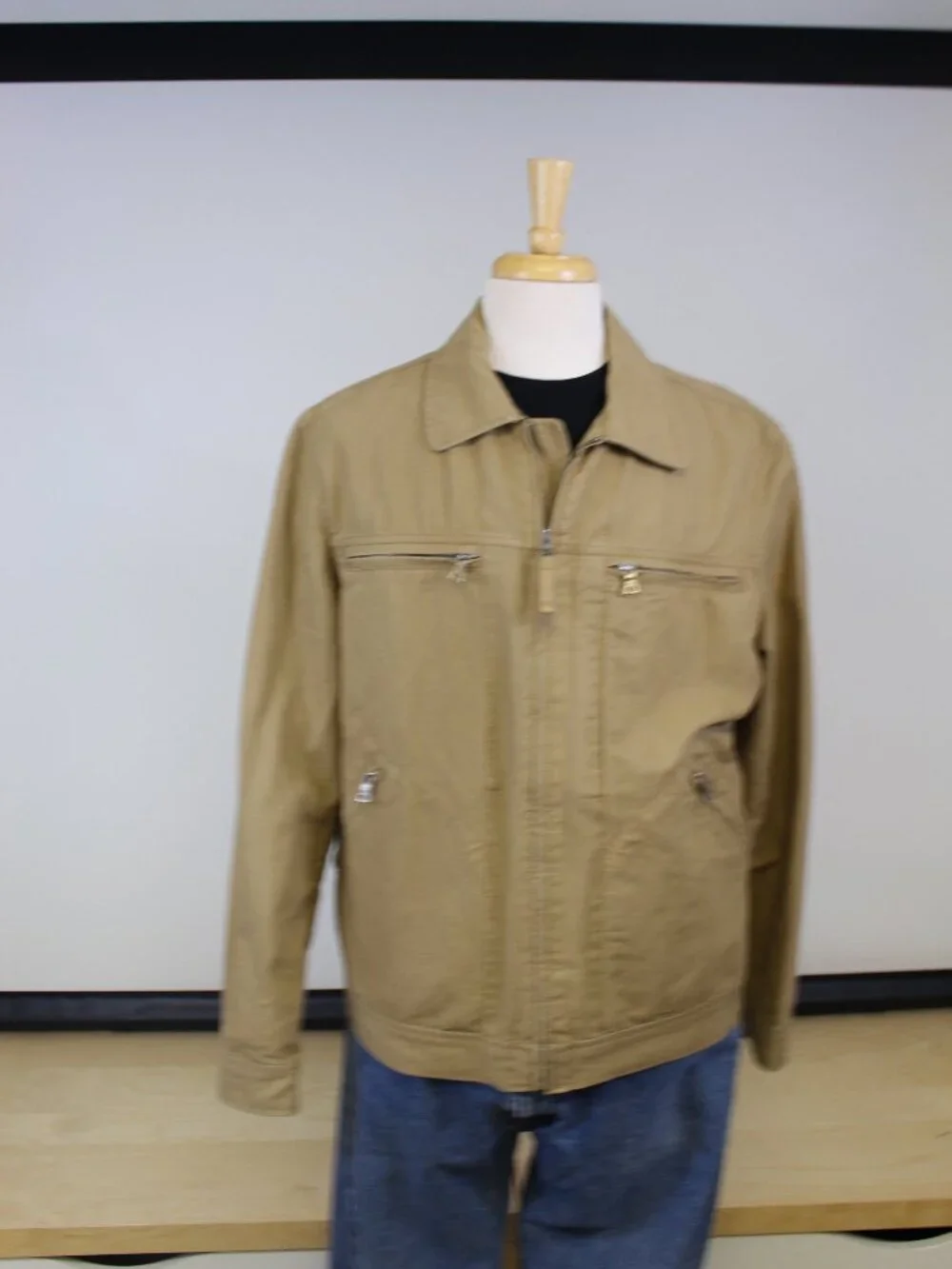 Banana Republic Canvas Jacket‎ Mens L Tan Y2K Cotton Linen Zip Utility Coat